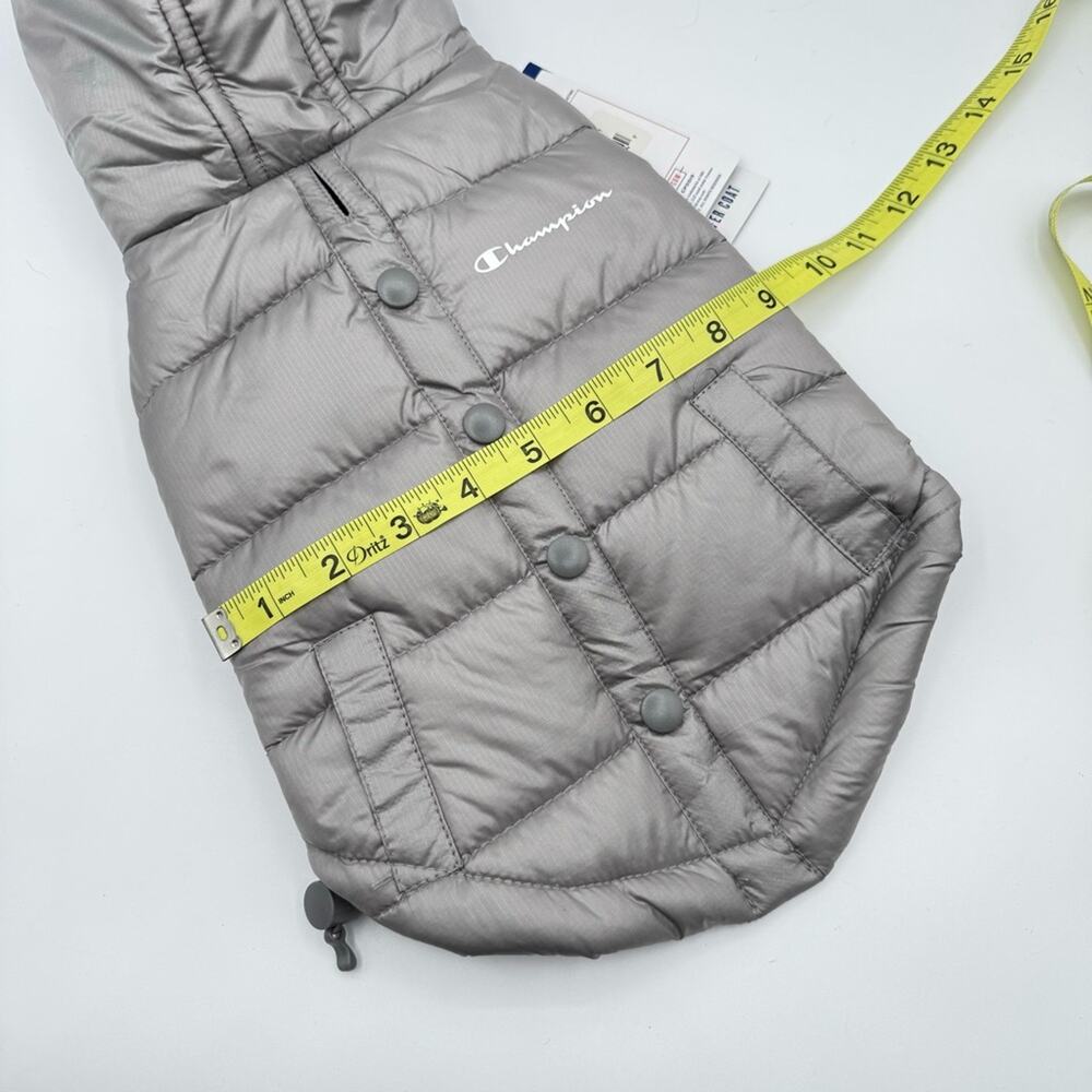 Champion Grey Hooded Puffer Jacket Vest Dog’s Size Small - Picture 3 of 10